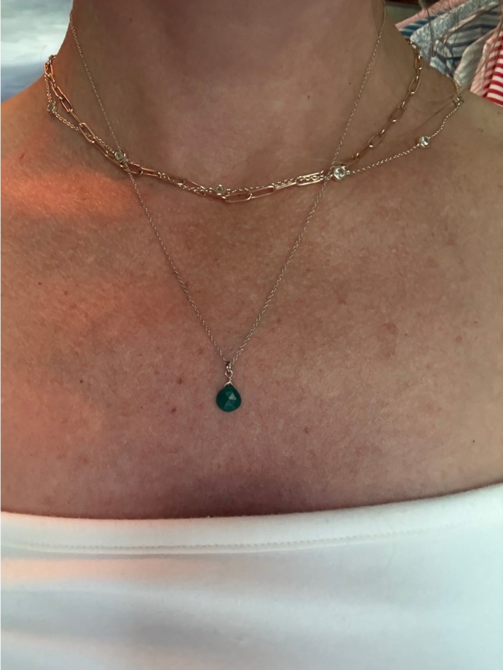 Delicate Silver Necklace with Green Teardrop Pendant